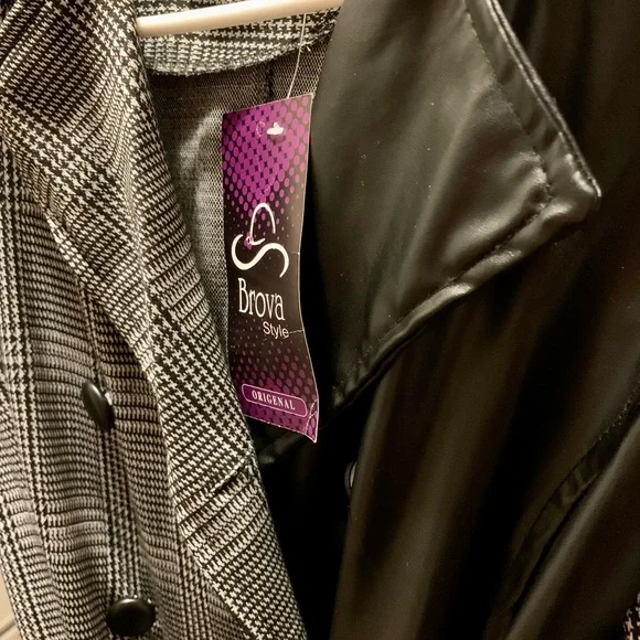 NWT Original Brova trench coat faux leather with plaid pattern 🩶🖤 - Picture 6 of 12